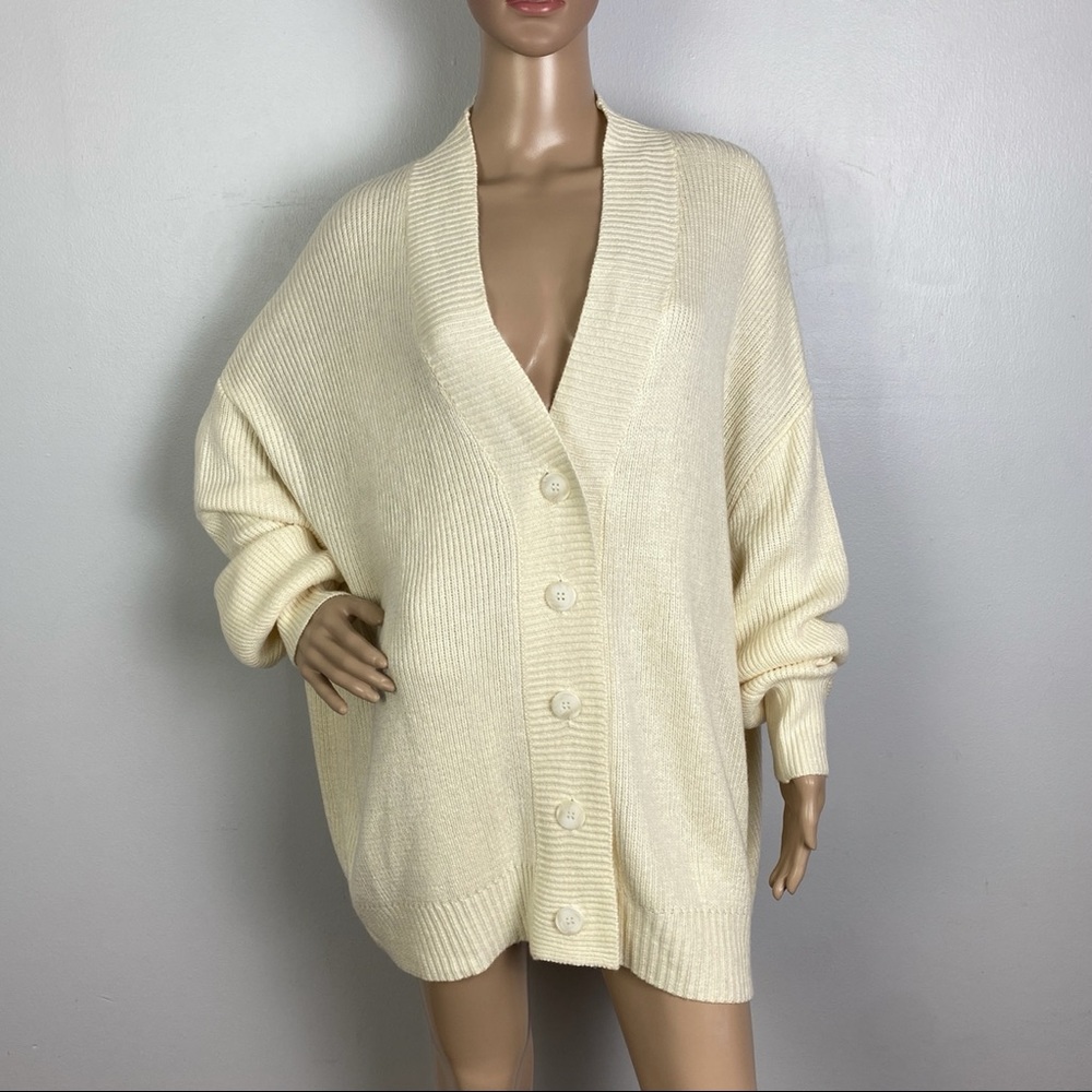 WEWOREWHAT BEIGE BUTTON FRONT OVERSIZED CARDIGAN - Picture 2 of 9